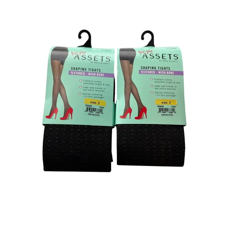 Assets by Spanx Sara Blakely Textured Wishbone Shaping Tights Black Size 2